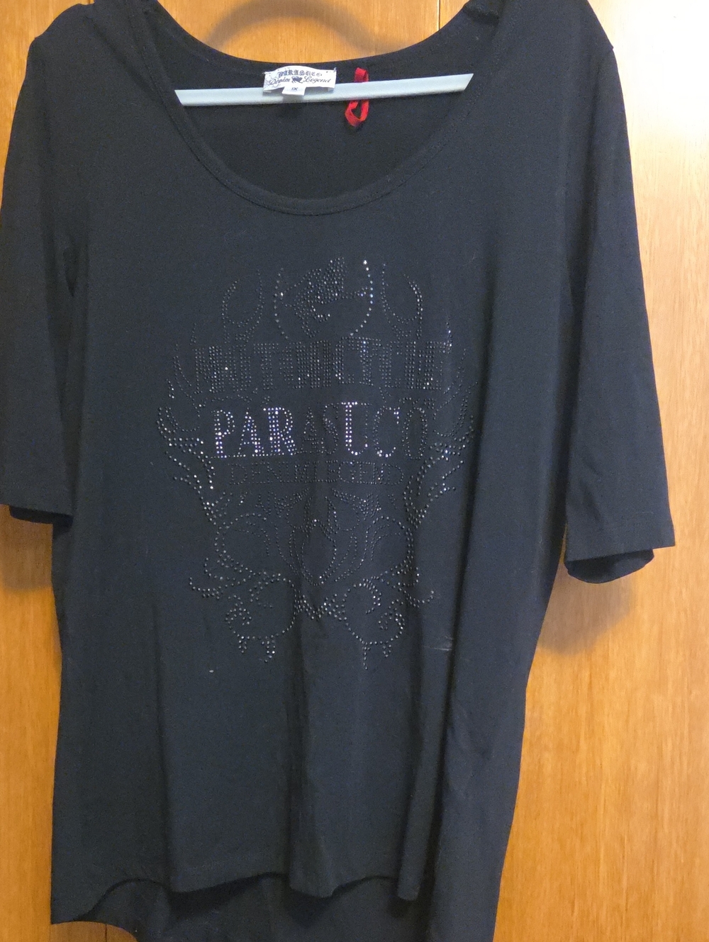 Women's Black Long Sleeve Tee with Studded 'PARADISO' Graphic